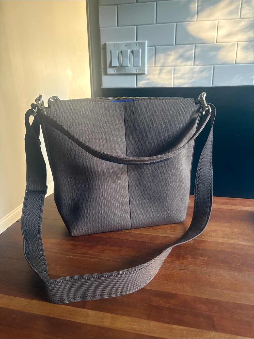 Rothy's Mini Zip Bucket Bag, like new brown